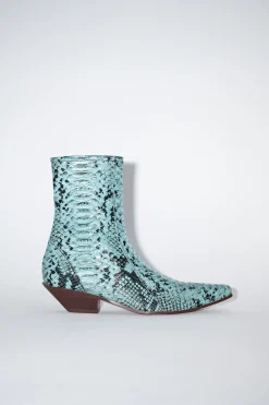 Ankle Boots Aus Leder Mit Schlangen-Print