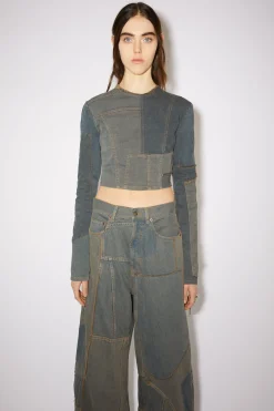 Denim Patchwork Long Sleeve Top