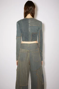 Denim Patchwork Long Sleeve Top