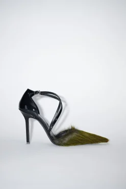 Hairy Leather Heeled Pumps