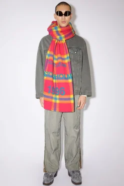 Karierter Wollschal Mit Logo-Print